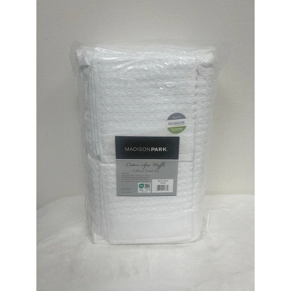Madison Park Spa Waffle 6-Piece Cotton Jacquard Antimicrobial Towels Set White